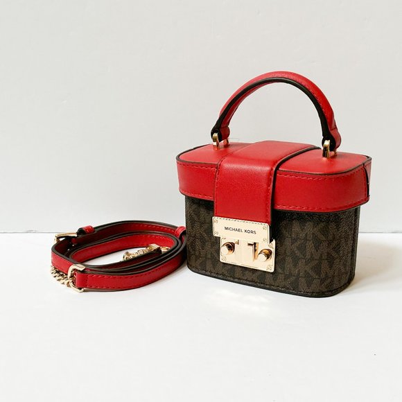 Michael Kors Rose MINI Trunk Crossbody Shoulder Bag MK Brown Red - Picture 4 of 10